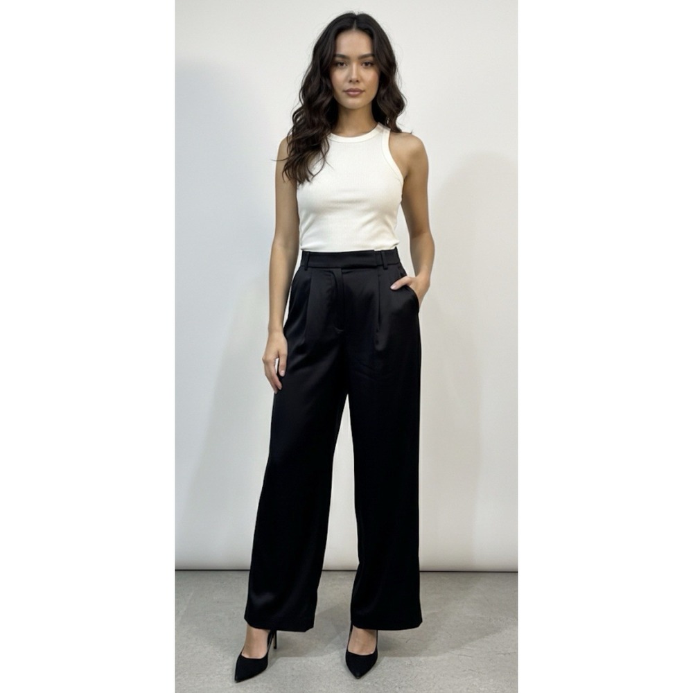 Sela Moms And Monsters Satin Silky Black Pleated‎ Wide Leg Pants Size Small